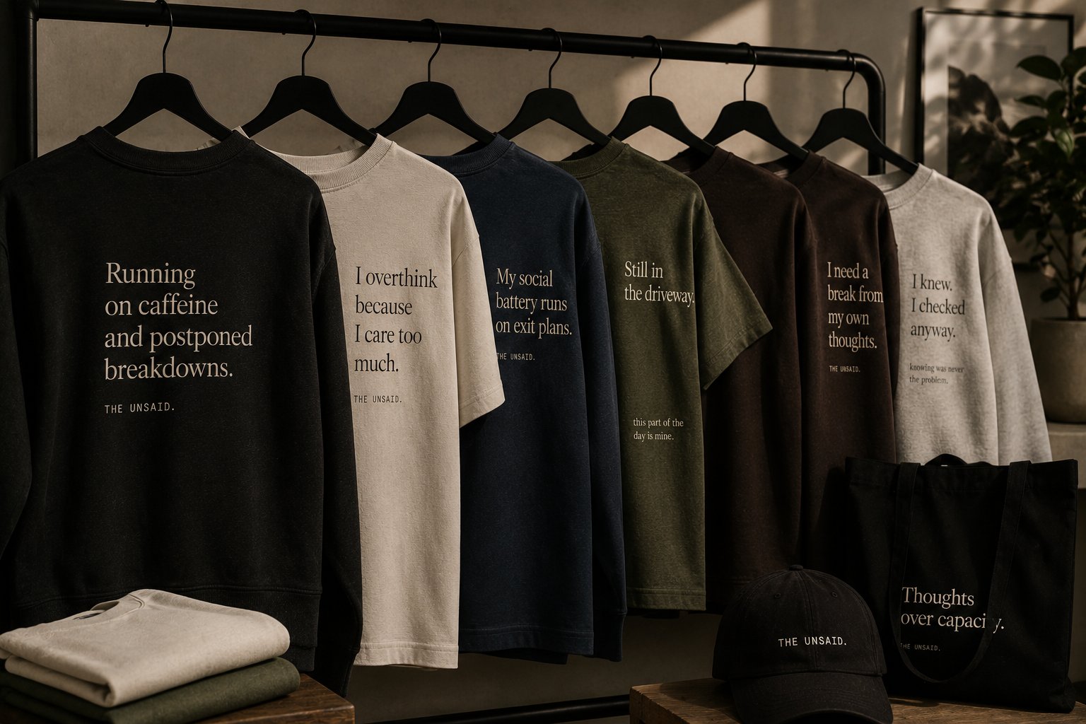 The range — tees, sweatshirts, tote, cap